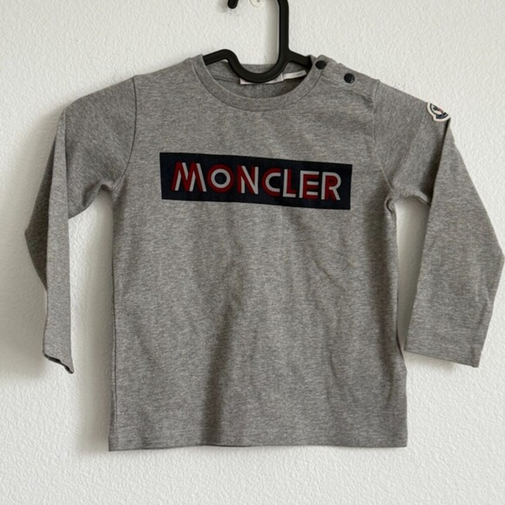 Moncler Long Sleeve Tee 18-24M Grey Luxury Designer Logo Patch Kids Shirt